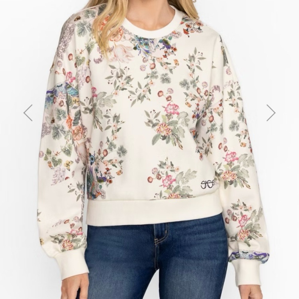 Johnny Was Floral Bird Cream Sweatshirt Size XS - Picture 5 of 15
